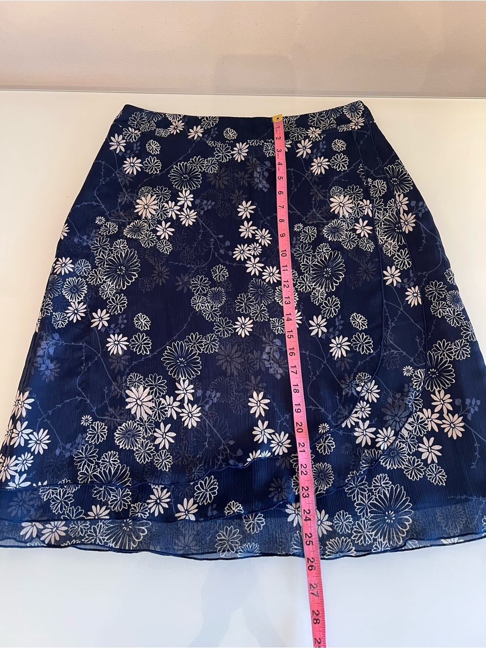 CLEO Linen Floral Skirt A-Line Blue White Summer Lightweight 10 - Picture 6 of 8